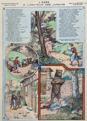 El oso y el amante del jardín - Fábulas de La Fontaine en imágenes de Epinal