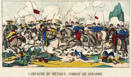 El capitán de Foucauld en la Batalla de San José durante la Campaña Mexicana (1862-1867), imagen de Épinal siglo XIX