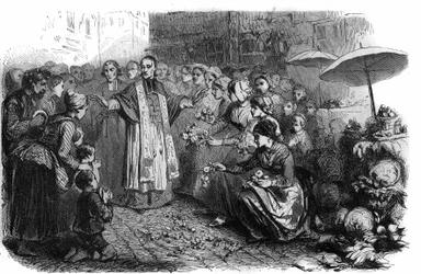 El cólera en Roma: el Papa Gregorio XVI (1765-1846) ordenó procesiones, rogativas y bendiciones para detener la marcha del cólera. Grabado en “Historia de los Papas-Reyes-Reinas y Emperadores a través de los siglos” por Maurice Lachatre