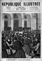 La manifestación en la Iglesia de San Agustín (Saint-Augustine) en París: enfrentamiento entre la policía parisina y manifestantes hostiles a los decretos de marzo de 1880 tomados por Jules Ferry que eliminaban el derecho a enseñar a congregaciones religio