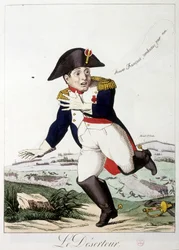 El desertor: braves francais, continue pour moi"" - en "Napoleón I", caricaturas, colección de maniquíes, c. 1814-1815.
