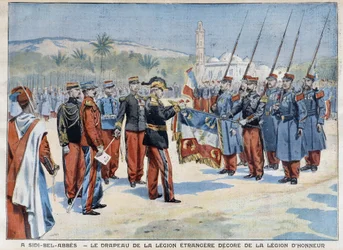 La bandera de la Legión Extranjera decorada en Sidi-Bel-Abbes - en "Le Petit Parisien" del 29/04/1906