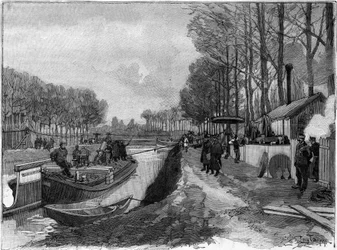 El funicular de arrastre de barcos en los canales en Joinville le Pont, siguiendo el sistema de Maurice Levy.