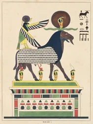 El dios Amón-Ra, ilustración de Pantheon egyptien: colección de personajes mitológicos del antiguo Egipto, por Jean-Francois Champollion, publicado c.1986