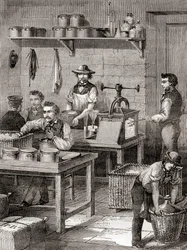 La fabricación de algodón pólvora en el siglo XIX, de Les Merveilles de la Science, publicado c.1870