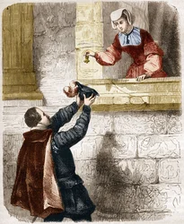 Los amores misteriosos del Rey Enrique II (1519-1559) y Diana de Poitiers (1499-1566). Grabado en “La historia de la prostitución y la depravación entre todos los pueblos del mundo desde la antigüedad hasta el presente” por el Dr. Th. -F. Debray. 1879.