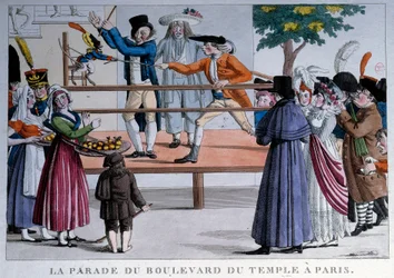El desfile del boulevard du temple en París. Litografía anónima