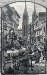 Los jugadores de biniou en Quimper (Finisterre, Bretaña). en "Le Petit Parisien"