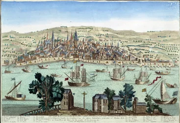 El puerto y la ciudad de Burdeos - Grabado