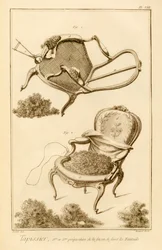 El proceso de tapizado de una silla, de la Encyclopedie des Sciences et Metiers por Denis Diderot (1713-84) publicado c.1770
