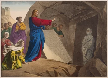 La resurrección de Lázaro, ilustración de un catecismo L