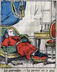 Los siete pecados capitales: pereza. Imagen de Epinal finales del siglo XIX.