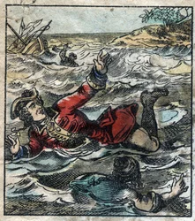 El naufragio de Lemuel Gulliver. Ilustración para “Los viajes de Gulliver” de Jonathan Swift (1667-1745). Imagen de Epinal de finales del siglo XIX.