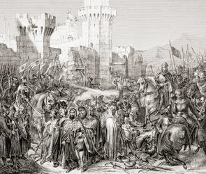 La rendición de Acre a Felipe II de Francia, llamado Felipe Augusto, durante la Tercera Cruzada, de L