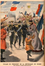 La visita del Presidente Loubet de Francia a Rusia - Viaje del Presidente de la República Emile Loubet a Rusia. Los marineros en San Petersburgo. Le Petit Journal, 8 de junio