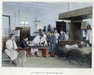 La visita del médico mayor - en “Álbum Militar” - infantería: servicio interno