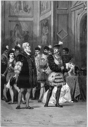 Representación teatral: "Hernani" de Victor Hugo (1802-1885), acto III escena 6. París, Comédie Française