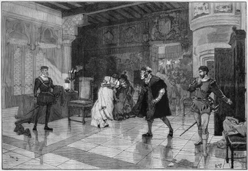 Representación teatral: “Hernani” de Victor Hugo (1802-1885), acto I escena 3. París, Comédie Française.