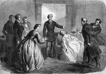 Representación teatral de “La Maratre” (5to acto, última escena) de Honoré de Balzac (1799-1850). París, Théâtre du Vaudeville