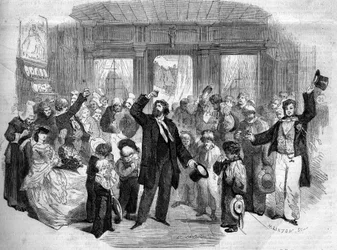 Representación teatral de “La Penelope Normande” (Acto I) de Alphonse Karr (1808-1890). Entre los comediantes estaban Mme Alexis, Mme Doche, Lafontaine (Henry Lafontaine)