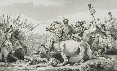 Teodorico es asesinado en la batalla contra Atila, cerca de Chalons, de 