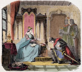 Thibault IV de Champaña (1201-1253) (también conocido como Thibault I de Navarra), se presenta ante la Reina Blanca de Castilla para advertirle del peligro que correría - en “París a través de los siglos” de de Genouillac