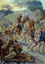 Teoderico, hijo mayor de Clodoveo, en los Arvernos (Auvernia) (532-533). Cromolitografía de la Serie 
