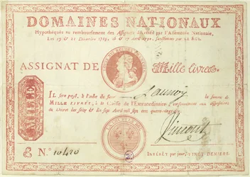 Billete de mil libras con una imagen de Luis XVI (1754-93) 1790