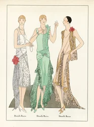 Three Designs for Lace Dresses, pub.c1923 (impresión en pochoir)