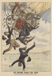 Tres globeros italianos cayendo al mar (litografía en color)