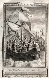 Timócrates quiere matar a Filóeles - grabado de 1798 por Monnet en 