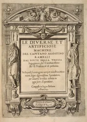 Página de título, de Le Diverse Et Artificiose Machine Del Capitano Agostino Ramelli, pub. 1588
