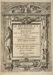 Página de título, de Le Diverse Et Artificiose Machine Del Capitano Agostino Ramelli, pub. 1588