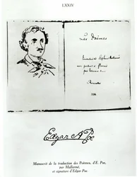 Portada de Les Poemes de Edgar Allan Poe (1809-49) traducido por Stephane Mallarme (1842-98) con un retrato del autor, 1888