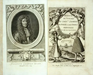 Página de título y retrato de portada de Journal du Voyage de Chevalier Chardin en Perse et aux Indes Orientales por Jean Chevalier Chardin, 1686