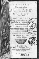 Página de título de Traite Nouveau et Curieux du Cafe, du The et du Chocolat por Philippe Sylvestre Dufour, La Haya, publicado en 1693