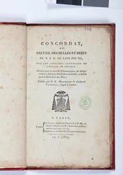 Página de título del Concordato y Recopilación de bulas y breves de N. S. P. el Papa Pío VII, publicado por Giovanni Battista Caprara, París, Chez Le Clers, 1802
