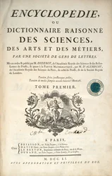 Página de título del primer volumen de la Enciclopedia de Denis Diderot y Jean le Rond d