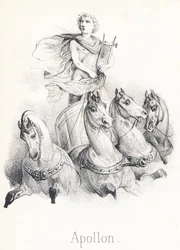 A Apolo: Este Dios era hijo de Júpiter y Latona llamado Febo en el cielo cuando conducía el carro del sol arrastrado por cuatro caballos