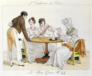 Demasiada Elección, lámina 44 de Le Bon Genre, 1827