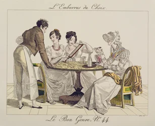Demasiada elección, placa 44 de Le Bon Genre, 1827