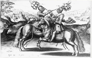 Escena de torneo entre Enrique IV (1553-1610) y Antoine de Pluvinel (1555-1620)