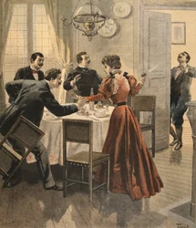 Final trágico de un almuerzo, ilustración de Le Petit Journal: Supplement illustre, 18 de diciembre de 1898