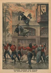 Incendio trágico en un taller en Newark, Nueva Jersey, ilustración de 