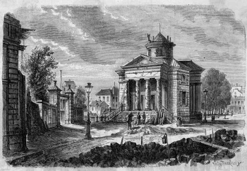 Transformaciones de París bajo el Segundo Imperio, París haussmanniano: vista de la barrière du Combat y los trabajos de prolongación de la rue Magnan, 1868. Grabado en ""Le Monde Illustre"" n°598 del 26 de septiembre de 1868.