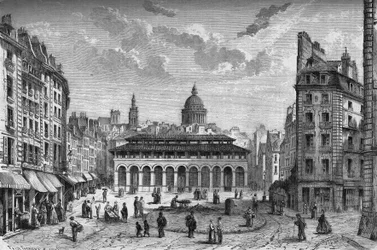 Transformaciones de París bajo el Segundo Imperio, París haussmanniano: vista del mercado de los Carmes y de la antigua plaza Maubert