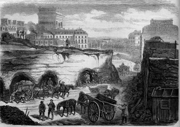 Transformaciones de París bajo el Segundo Imperio, París de Haussmann: apertura del bulevar du Roi de Rome (hoy, avenida de Kléber). Grabado en "Le Monde Illustré" n°276 del 26 de julio de 1862.