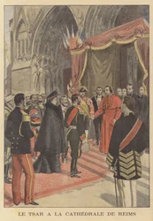 El zar Nicolás II de Rusia en la Catedral de Reims durante su visita a Francia