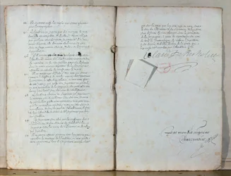 Dos páginas de los estatutos de la Academia Francesa, 1635