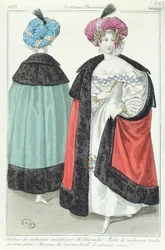 Dos mujeres con turbantes, vestidos y capas de cachemira, de Costumes Parisiens, 1831